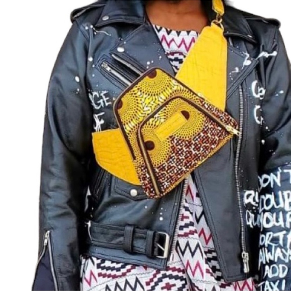 House Of Takura Alpha Belt / Crossbody Bag Handcrafted African Print Yellow View 2